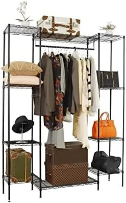 GIOTORENT Double Rod Clothes Rack With Wheels,42 Inch Portable Rolling Coat Rack,Freestanding All-Metal Garment Rack,for Hanging Clothes,Bags,Black -GENERIC Shop 41LjG6QHJQL. AC