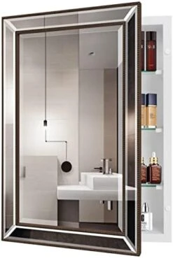 FOMAYKO Metro Beaded Retro Medicine Cabinet, Recess Or Surface Mount Bathroom Cabinet,with Silver Frame, Door Swinging Left Or Right, 16" X 26" Bathroom Mirror Cabinet(New Verssion) -GENERIC Shop 41LwK0yihWL. AC