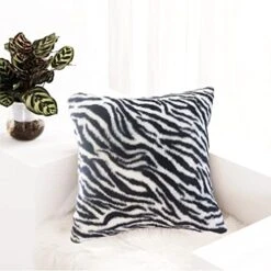 Entua Faux Fur Throw Pillow Covers Wild Animal Zebra Skin Stripe Cushion Covers Soft Black White Decorative Pillowcases For Couch Sofa Living Room18 X 18 In Set Of 2 -GENERIC Shop 41M8guuqWoL