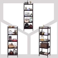 SONGMICS Adjustable Storage Shelf Rack, 5-Tier Multifunctional Shelving Unit Stand Tower, Bookcase For Bathroom Living Room Kitchen 17.7 X 12.4 X 55.9 Inches, Holds Up To 132 Lb, Brown UBCB75BR 9 SONGMICS Adjustable Storage Shelf Rack, 5-Tier Multifunctional Shelving Unit Stand Tower, Bookcase For Bathroom Living Room Kitchen 17.7 X 12.4 X 55.9 Inches, Holds Up To 132 Lb, Brown UBCB75BR -GENERIC Shop 41MQRgzRxzL
