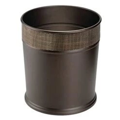 MDesign Decorative Round Small Trash Can Wastebasket, Garbage Container Bin For Bathrooms, Powder Rooms, Kitchens, Home Offices - Steel In Bronze Finish With Woven Textured Accent -GENERIC Shop 41MSlG dqyL