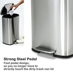 50 Liter / 13 Gallon Kitchen Trash Can With Lid, Stainless Steel Trash Can With Foot Pedal And Inner Bucket, Fingerprint-Resistant Soft Close Lid Garbage Can, Odor Proof And Hygienic, Stainless Steel -GENERIC Shop 41Mf3lUjd7L