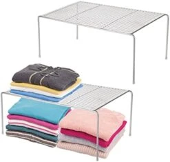 MDesign Large Metal Raised Closet Storage Shelf Organizer For Bedrooms, Bathrooms, Living Room Organization - Holds Clothes, Shoes, Jeans - Concerto Collection - 2 Pack - Graphite/Dark Gray -GENERIC Shop 41MxpsEaP0L. AC