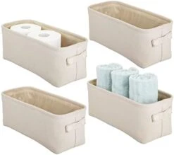 MDesign Narrow Fabric Storage Bin Basket With Handles For Bathroom Closet, Vanity, Cabinet, Cubby, Countertop, Tall Slim Baskets For Towels, Toilet Tissue, Crane Collection, 4 Pack - Cream -GENERIC Shop 41N1sMI sTL. AC