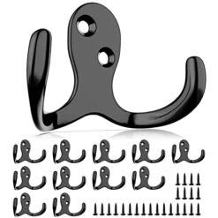 PRIGVOT 12PCS Heavy Duty Double Prong Coat Hooks | Bookbag Hooks | Wall Hooks | Metal Coat Hooks | Robe Hooks | Coffee Mug Hooks With 50 Pieces Screws For Kitchen, Grocery Room, Bedroom