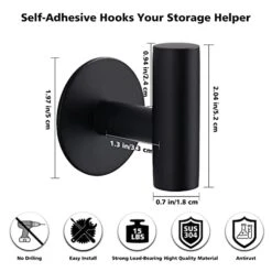 Adhesive Hooks Heavy Duty Wall Hooks Yandls Stainless Steel Waterproof Shower Hooks, Adhesive Holders Coat Hooks For Hanging, Wall Mounted Towel Hooks For Bathroom Kitchen - 2 Pack, Black, -GENERIC Shop 41NCtbY2qZL