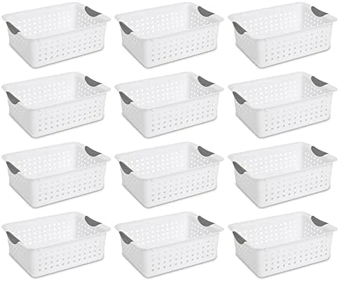 Sterilite Medium Ultra Ventilated Open Top Plastic Storage Organizer Basket With Gray Contoured Carrying Handles, White (24 Pack) 8 Sterilite Medium Ultra Ventilated Open Top Plastic Storage Organizer Basket With Gray Contoured Carrying Handles, White (24 Pack) - Image 8