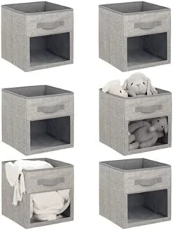 MDesign Fabric Nursery/Playroom Closet Storage Organizer Bin Box With Front Handle/Window For Cube Furniture Shelving Units, Hold Toys, Clothes, Diapers, Bibs, Jane Collection, 6 Pack, Navy Blue/White -GENERIC Shop 41NfYSEvfYL. AC
