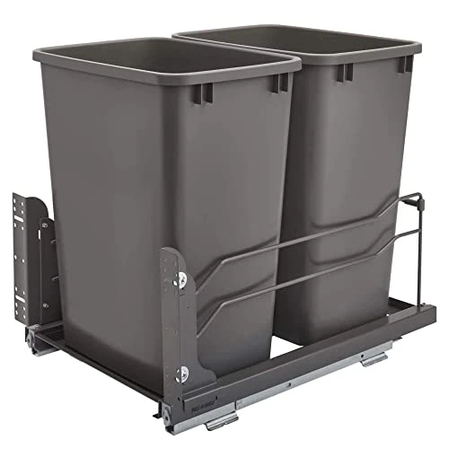 Rev-A-Shelf 53WC-1835SCDM-217 Double 35 Quart Pull-Out Under Mount Kitchen Waste Container Trash Cans With Soft-Close Slides, Silver 9 Rev-A-Shelf 53WC-1835SCDM-217 Double 35 Quart Pull-Out Under Mount Kitchen Waste Container Trash Cans With Soft-Close Slides, Silver - Image 9