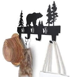 CoolPlus Coat Hooks Wall Mounted Entryway Dog Leash And Key Holder Clothes Hat Rack And Backpack Hanger Cabin Decor Metal Mural Art Bear Pattern Black Finish -GENERIC Shop 41NoPjeXdYL