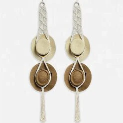 2 Pcs Boho Hat Racks For Wall, Macrame Hat Wall Hanger, Cowboy Hat Holder, Wall Hat Display Organizer Hand Weaving Hat Rack Decorative Cap Holder For Wide Brim (Boho, Off White)