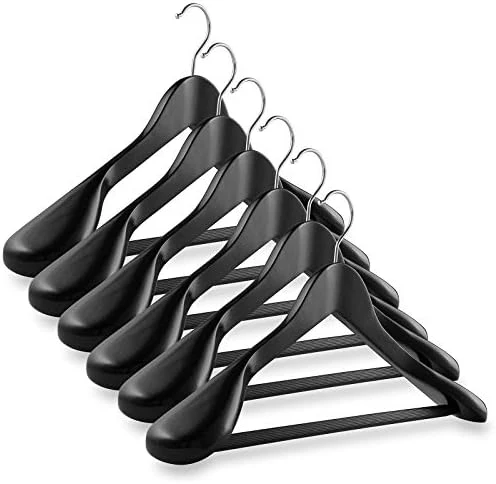 Casafield - 6 Black Wide Shoulder Wooden Suit Hangers - Premium Lotus Wood, Non-Slip Pant Bar & Chrome Swivel Hook For Dress Clothes, Coats, Jackets, Pants, Shirts, Skirts 5 Casafield - 6 Black Wide Shoulder Wooden Suit Hangers - Premium Lotus Wood, Non-Slip Pant Bar & Chrome Swivel Hook For Dress Clothes, Coats, Jackets, Pants, Shirts, Skirts - Image 5