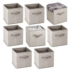 MDesign Small Fabric Collapsible Organizer Cube Bin Box With Front Handle For Cube Furniture Units, Closet Or Bedroom Storage, Holds Clothing, Linens, Accessories - Lido Collection - 8 Pack - Linen