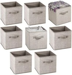 MDesign Small Fabric Collapsible Organizer Cube Bin Box With Front Handle For Cube Furniture Units, Closet Or Bedroom Storage, Holds Clothing, Linens, Accessories - Lido Collection - 8 Pack - Linen -GENERIC Shop 41OFDZp32GL. AC