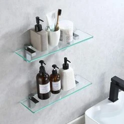 Glass Shelves For Bathroom, 15.8-Inch Bathroom Shelf With Rectangle Tempered Glass And Polished Chrome Bracket Wall Mount 2 Pack, BGS3201S40-P2 17 Glass Shelves For Bathroom, 15.8-Inch Bathroom Shelf With Rectangle Tempered Glass And Polished Chrome Bracket Wall Mount 2 Pack, BGS3201S40-P2 -GENERIC Shop 41OJZ6hgTvL