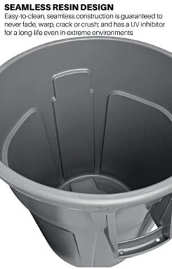 Rubbermaid Commercial Products BRUTE Heavy-Duty Trash/Garbage Can, 55-Gallon, Gray, Wastebasket For Home/Garage/Mall/Office/Stadium/Bathroom, Pack Of 3