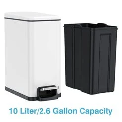 BETHEBEST Bathroom Trash Can With Lid,Foot Pedal Garbage Can With Removable Liner Bucket, 2.6 Gallon Rectangular Step Trash Bin For Bathroom,Bedroom,Office (White) -GENERIC Shop 41OlTqgnJkL