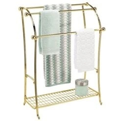 MDesign Large Standing Metal Bathroom Towel Holder Stand With Shelf - 3-Tier Towel Rack Stand For Hanging Bath, Hand, And Fingertip Towels - Towel Stand For Bathroom - Hyde Collection - Soft Brass -GENERIC Shop 41Os2L8sGcL