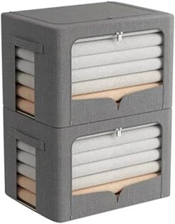 2 Pack Clothes Storage Bins - Stackable Metal Frame Storage Box Foldable Linen Fabric Box Organizer With Carrying Handles And Clear Window (Beige, 15.7X 11.8X 11.7 Inch) 28 2 Pack Clothes Storage Bins - Stackable Metal Frame Storage Box Foldable Linen Fabric Box Organizer With Carrying Handles And Clear Window (Beige, 15.7X 11.8X 11.7 Inch) -GENERIC Shop 41OvFRXHNKL. AC