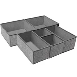 Criusia Underwear Drawer Organizer, 6 Set Foldable Underwear Drawer Organizer And Closet Dividers,Storage Box For Clothes, Socks, Underwear (6 Bins) (Light Grey)