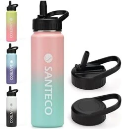 SANTECO Water Bottle 24 Oz, Vacuum Insulated Stainless Steel Bottle With Straw Handle Lid, Leakproof Bottles, Wide Mouth Easy Clean, Keep Drinks Hot & Cold For Gym, Camping, Hiking, Blue Purple -GENERIC Shop 41OzsrJcNNL. AC