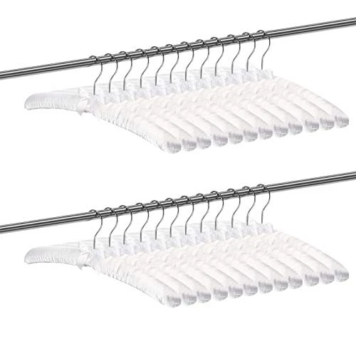 24 Pieces Satin Padded Hangers Satin Hangers With Anti-Rust Swiveling Hook Shoulder Hangers for Hanging Dresses, Sweaters, Suits And More (White) 2 24 Pieces Satin Padded Hangers Satin Hangers With Anti-Rust Swiveling Hook Shoulder Hangers for Hanging Dresses, Sweaters, Suits And More (White) - Image 2