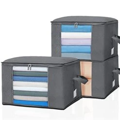 Enther 3 Odorless Clothes Large Capacity Closet Organizers And Storage Bags For Comforters Blankets Bedding, Gray (Large-3)
