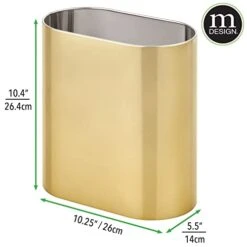 MDesign Slim Pill-Shaped Metal 1.98 Gallon/7 Liter Recycle Trash Can Wastebasket, Garbage Container Bin For Bathrooms, Kitchen, Bedroom, Office - Durable Stainless Steel, Mirri Collection, Soft Brass -GENERIC Shop 41Pk1ZaRvPL