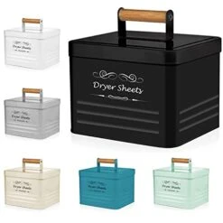 ELITAPRO Dryer Sheets Holder Modern Farmhouse Dryer Sheet Dispenser Container, Metal Dryer Sheet Box, Farmhouse Decor With Lid, Lint Bin For Laundry Room, Storage Box, Laundry Room Decoration, Black