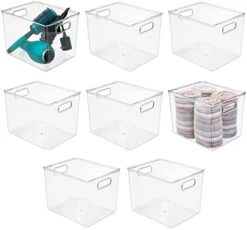 MDesign Small Plastic Bathroom Storage Container Bins With Handles For Organization In Closet, Cabinet, Vanity Or Cupboard Shelf, Accessory Organizer - Ligne Collection - 8 Pack, Clear -GENERIC Shop 41PrYWpaZJL. AC