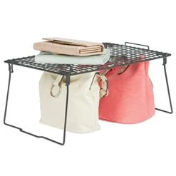 MDesign Farmhouse Metal Stackable Storage Shelf - Closet, Cabinet, Countertop 2-Tier Raised Organizer - For Bedrooms, Bathrooms, Entryways, Hallways - 17" X 12" X 8", 2 Pack - Graphite Gray -GENERIC Shop 41PuZ88UF0L