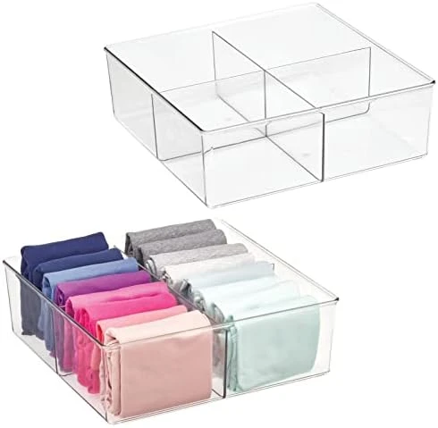 MDesign Plastic 4 Compartment Divided Drawer And Closet Storage Bin - Organizer For Scarves, Socks, Ties Bras, And Underwear - Dress Drawer Organizer, Shelf Organization - 2 Pack - Clear 7 MDesign Plastic 4 Compartment Divided Drawer And Closet Storage Bin - Organizer For Scarves, Socks, Ties Bras, And Underwear - Dress Drawer Organizer, Shelf Organization - 2 Pack - Clear - Image 7