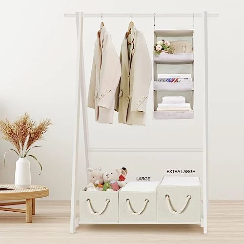 TOPIA HOME Closet Organizers And Storage Bins For Shelves, EXTRA LARGE, 3-Pack Foldable Storage Baskets For Organizing With Rope Handles, Collapsible Fabric Cube Organization Boxes, Beige, TP03Y 2 TOPIA HOME Closet Organizers And Storage Bins For Shelves, EXTRA LARGE, 3-Pack Foldable Storage Baskets For Organizing With Rope Handles, Collapsible Fabric Cube Organization Boxes, Beige, TP03Y - Image 2