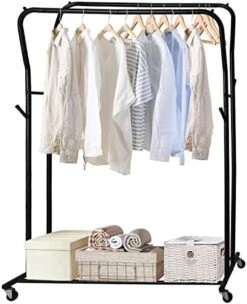 GIOTORENT Double Rod Clothes Rack With Wheels,42 Inch Portable Rolling Coat Rack,Freestanding All-Metal Garment Rack,for Hanging Clothes,Bags,Black -GENERIC Shop 41QGxL7XY1L. AC