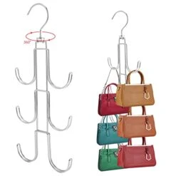 Augot 360° Rotating Purse Hangers, 2 Pack Purse Organizer For Closet, Silver Metal Bag Holder Storage Hooks, Portable Purse Racks For Hanging Purses, Bags, Scarves, Ties, Belts, Hats, Accessories
