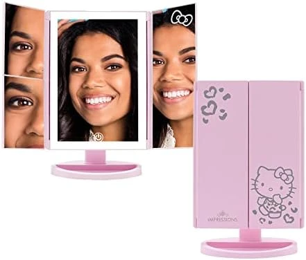 Mpressions Vanity Hello Kitty Trifold LED Mirror, Desk Mirror With Lights And Touch Sensor Dimmer, Lighted Makeup Mirror With Adjustable 2X And 3X Magnifying Mirror (White) 6 Mpressions Vanity Hello Kitty Trifold LED Mirror, Desk Mirror With Lights And Touch Sensor Dimmer, Lighted Makeup Mirror With Adjustable 2X And 3X Magnifying Mirror (White) - Image 6