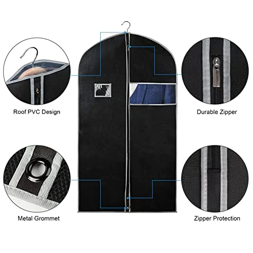 40" Garment Bags For Hanging Clothes (Set Of 5) Suit Covers Bags For Men, Syeeiex Suit Bags For Closet Storage With Clear Window Suit Protector Garment Bags For Storage Travel Men, Black & Grey 3 40" Garment Bags For Hanging Clothes (Set Of 5) Suit Covers Bags For Men, Syeeiex Suit Bags For Closet Storage With Clear Window Suit Protector Garment Bags For Storage Travel Men, Black & Grey - Image 3