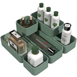 CHANCETSUI 6 PCS Stackable Drawer Organizers Set, Versatile Desk And Vanity Drawer Organizer Trays, Storage Bins For Makeup, Bathroom, Bedroom, Kitchen And Office, Green