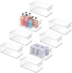 MDesign Small Plastic Bathroom Storage Container Bins With Handles For Organization In Closet, Cabinet, Vanity Or Cupboard Shelf, Accessory Organizer - Ligne Collection - 8 Pack, Clear -GENERIC Shop 41RGwCl7BxL. AC