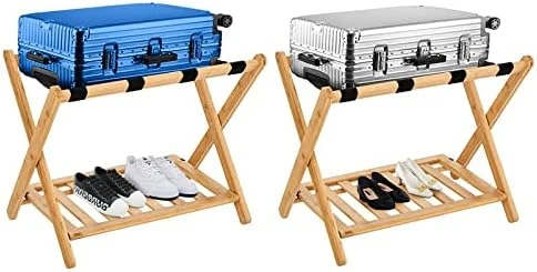 Smart FENDEE 2 Pack Fully Assembled Luggage Racks For Suitcases For Bedroom, Heavy Duty Bamboo Foldable Suitcase Stands With Storage Shelf, Wide Luggage Stand For Guest Room, Hotel, Natural 5 Smart FENDEE 2 Pack Fully Assembled Luggage Racks For Suitcases For Bedroom, Heavy Duty Bamboo Foldable Suitcase Stands With Storage Shelf, Wide Luggage Stand For Guest Room, Hotel, Natural - Image 5