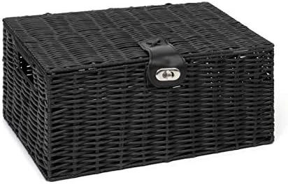 ARPAN Medium Resin Woven Storage Basket Box With Lid & Lock - Black 5 ARPAN Medium Resin Woven Storage Basket Box With Lid & Lock - Black - Image 5