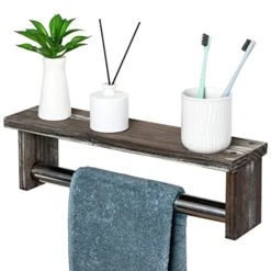 J JACKCUBE DESIGN Set Of 2 Rustic Bathroom Towel Rack Shelf, Floating Shelves Organizer Stainless Towel Bar Hanger Farmhouse Décor Over Toilet - MK608AA
