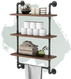 MCleanPin Industrial Pipe Shelves Wall Mount Bathroom Shelf With Towel Bar Floating Shelf 2-Tiers 24 In, DIY Open Bookshelves,Metal Towel Rack Bookcase, Real Wood Storage Shelving -GENERIC Shop 41RtSILrTgL. AC