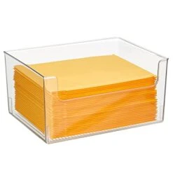 MDesign Large Modern Plastic Open Front Dip Storage Organizer Bin Basket For Home Office Organization - Shelf, Cubby, Cabinet, And Closet Organizing Decor - Ligne Collection - 2 Pack - Clear -GENERIC Shop 41SDRnjIknL