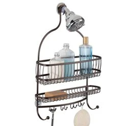 IDesign 62071 York Metal Wire Hanging Shower Caddy, Extra Wide Space For Shampoo, Conditioner, And Soap With Hooks For Razors, Towels, And More, 16" X 4" X 22", Bronze -GENERIC Shop 41SGs6RyizL