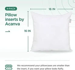 Acanva Square Premium Throw Pillow Inserts With Microfiber Filled, Lumbar Support Decorative Stuffer For Sofa Bed Couch & Chairs, 16x16 Inch(4 Count), White -GENERIC Shop 41Sv62BCFcL