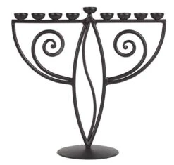 RTZEN Judaica - Wave-Style Hanukkah Menorah, Handmade, 9 Iron Cups, Israel Décor, For All 8 Nights Of Chanukah,(Black)