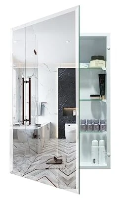 HESONTH FOMAYKO Bathroom Medicine Cabinet, Rectangular Beveled Frameless Mirror Cabinet,16×26 Inch Wall Mounted Cabinet For Bathroom Toilet Kitchen,Recess Or Surface Mount Installation