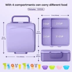 Bento Lunch Box, Lunch Box Kids - 1300ML Insulated Lunch Box With 4 Compartments Bento Box Adult Lunch Box, Leak Proof Lunch Box Containers With Utensils& Food Picks& Cake Cups &Dip Container (Purple) -GENERIC Shop 41T9VWCfxSL