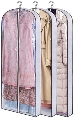 AOODA 65" Long Dress Garment Bags For Closet Storage, 4" Gusseted Clear Hanging Clothes Cover For Gowns, Coats (3 Packs)